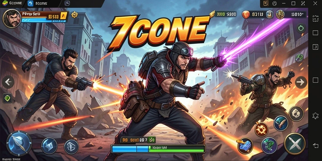 Tampilan aksi epik dalam gameplay 7CONE yang mengagumkan.