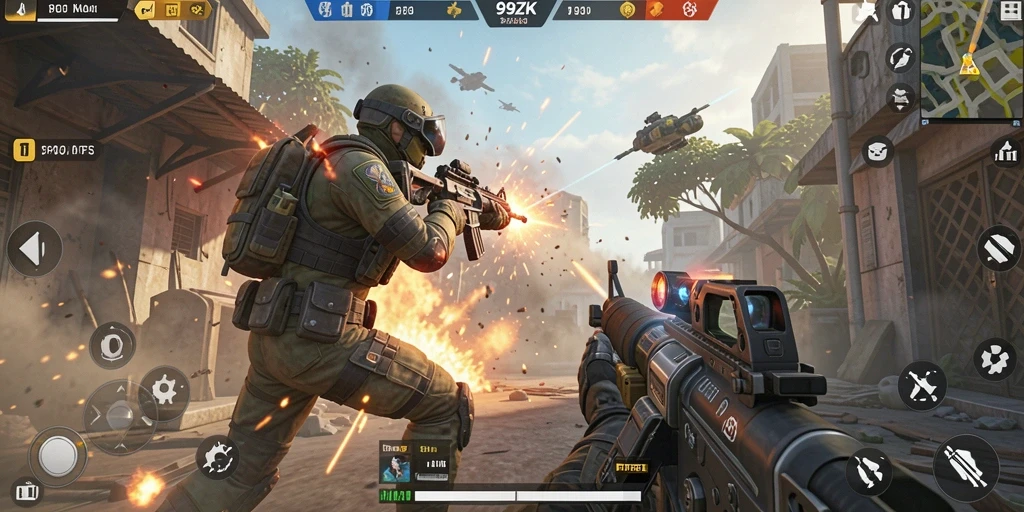 Tangkapan layar utama gameplay 99ZK yang penuh aksi.