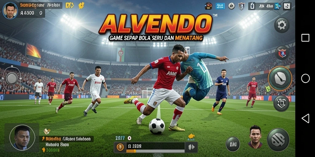 Tampilan gameplay ALVENDO dengan aksi sepak bola yang menegangkan.