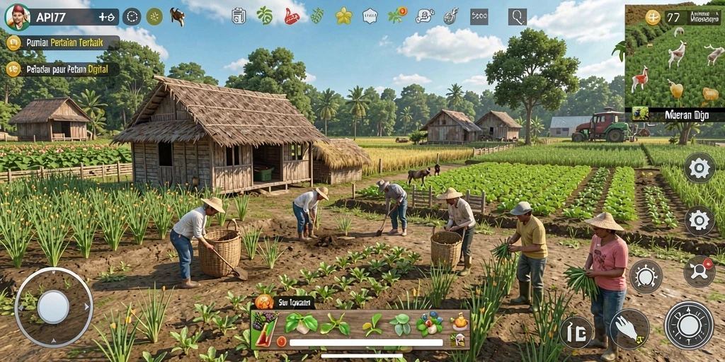 Tangkapan layar API77 menampilkan gameplay yang menggembirakan dalam pertanian.