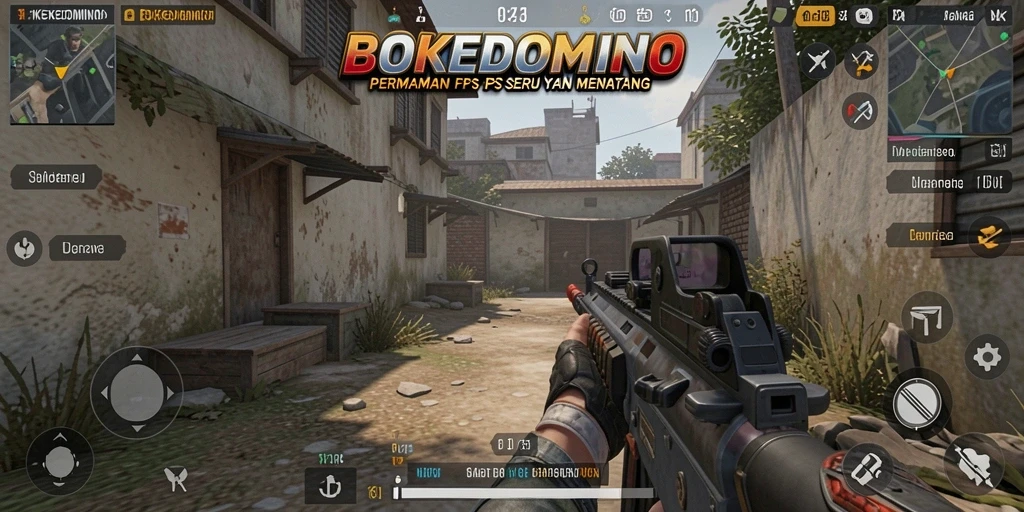 Tampilan layar utama BOKEDOMINO dalam aksi FPS yang mendebarkan.