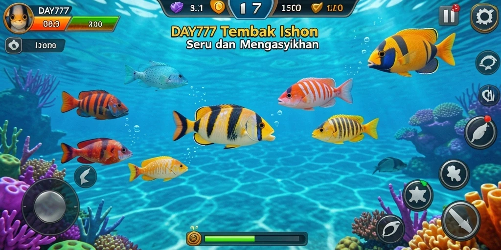 Screenshot gameplay DAY777 dengan aksi menembak ikan yang seru.