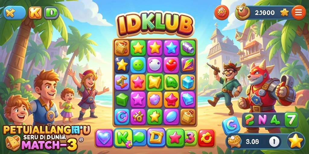 Gameplay seru dan penuh warna di IDKLUB Match-3.