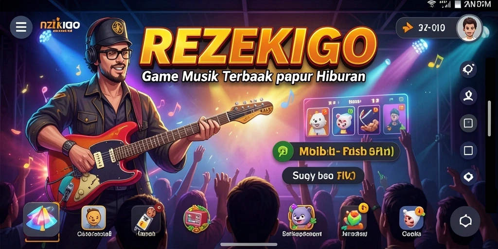 Gameplay interaktif REZEKIGO dengan berbagai pilihan lagu.